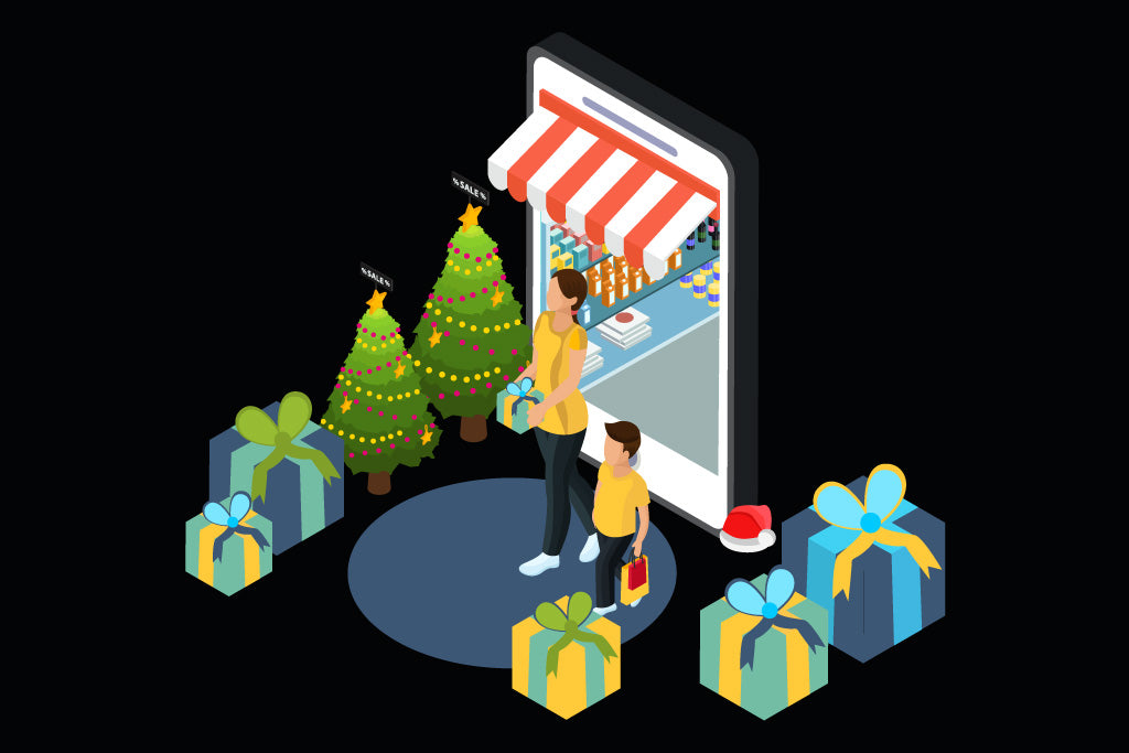  christmas gifts and store illustration